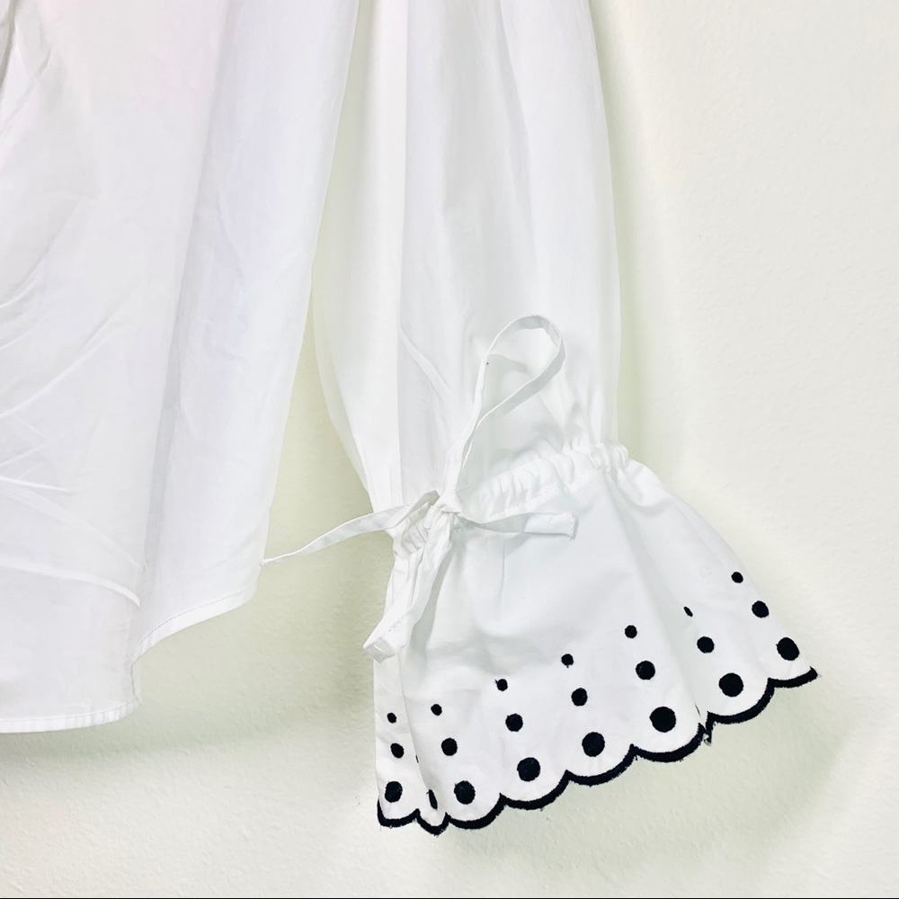 See by Chloe V Neck Polka Dot Balloon Ruffle Eyelet Sleeve Blouse - Picture 8 of 8